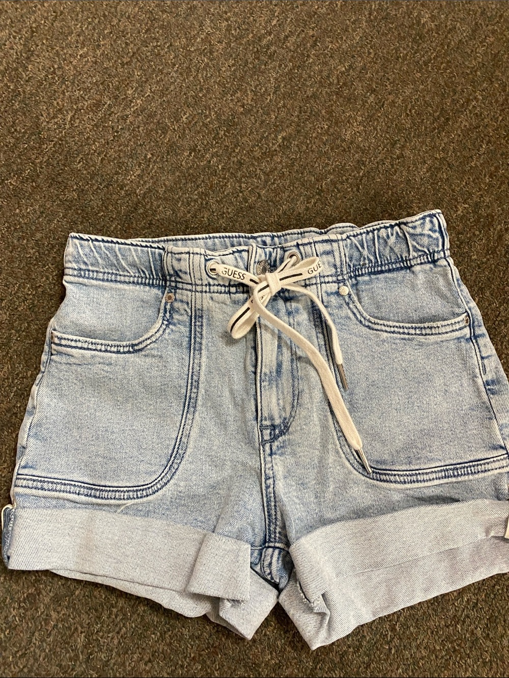 GUESS Light Wash Denim Tie-Waist Shorts